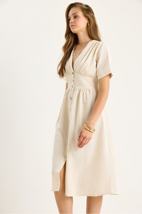 V-hals Knop Midi Shirtjurk - Image 5