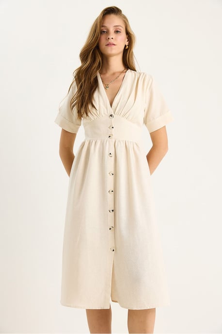 V-hals Knop Midi Shirtjurk - Image 6