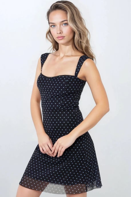 Polkadot Mouwloze Mini Tule Jurk met Vierkante Halslijn - Image 5