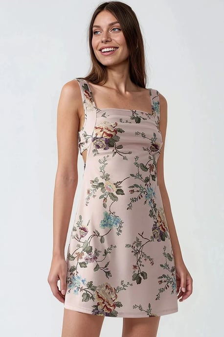 Geprinte Bodycon Mini Jurk met Vierkante Kraag - Image 1