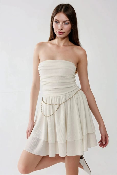 Strapless Textured Ruffle Mini-jurk - Image 3