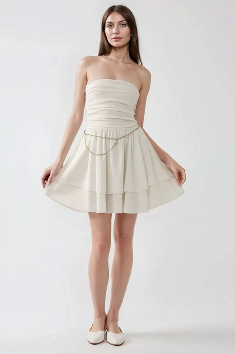 Strapless Textured Ruffle Mini-jurk - Image 4
