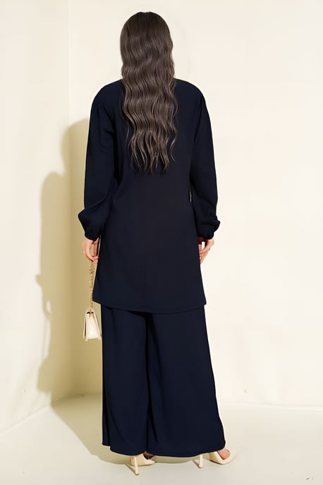 Geweven Lange Mouwen Tuniek en Wijde Pantalon Set - Image 4