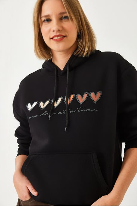 Hooded Katoenen Motto Hoodie met Pocket - Image 1