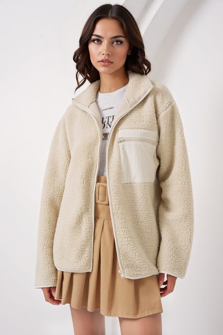 Pocket Gedetailleerde Oversized Pluche Jas - Image 1