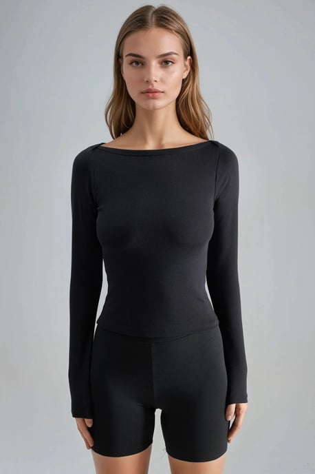Slim Fit Geribbelde Boothals Blouse - Image 2