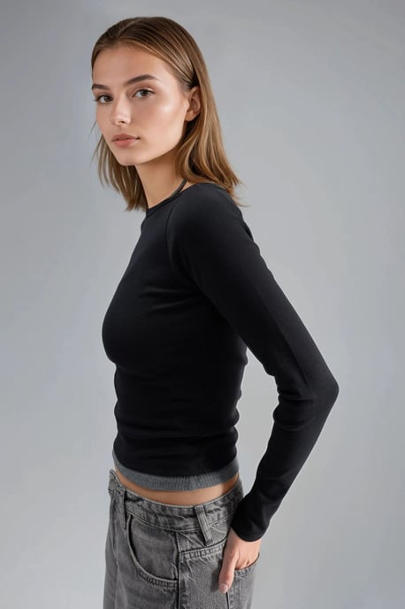 Slim Fit Geribbelde Boothals Blouse - Image 4
