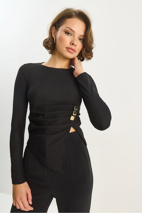 Ronde Hals Lange Mouwen Blouse met Accessoire Detail - Image 4