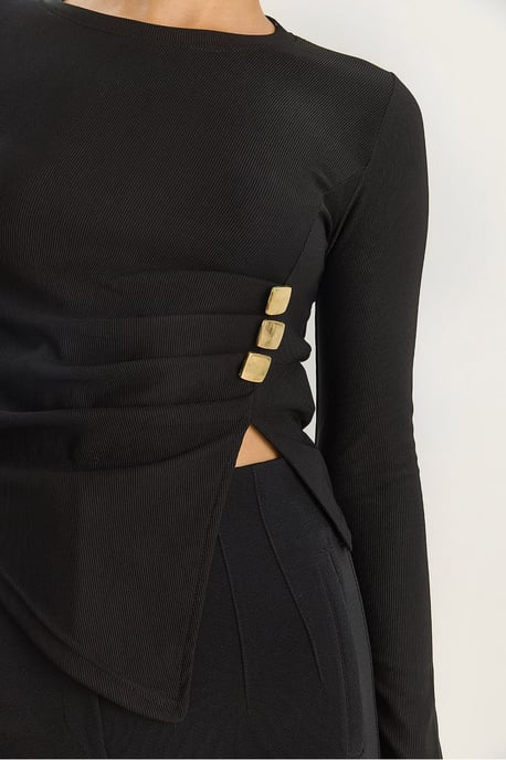 Ronde Hals Lange Mouwen Blouse met Accessoire Detail - Image 6