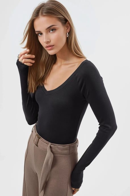 V-hals Langemouw Fitted Blouse - Image 2
