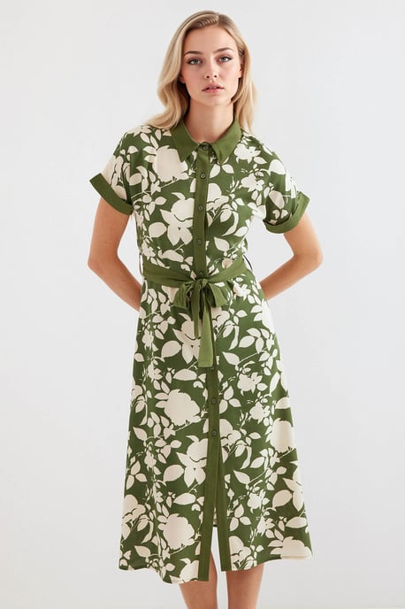 Bloemige Midi-jurk met Strik - Image 1