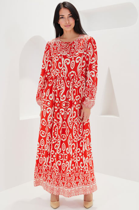 Geprinte Maxi Jurk met Strikdetails - Image 1