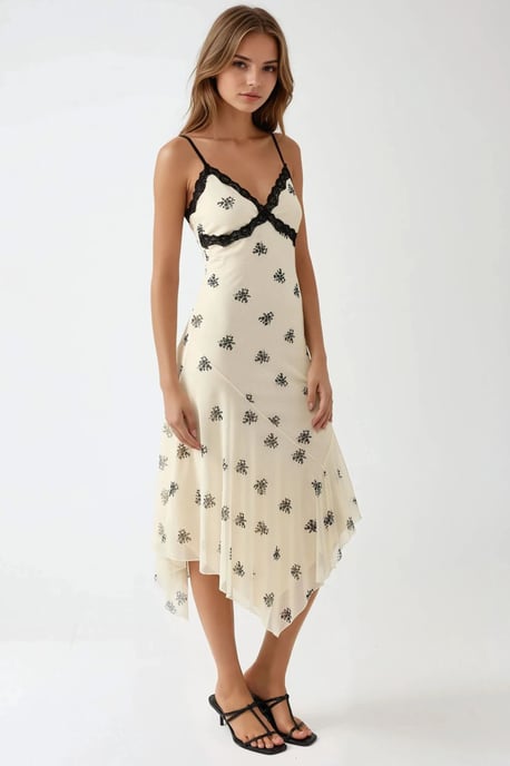 V-hals Gedrukte Bodycon Maxi Jurk met Kantdetails - Image 2