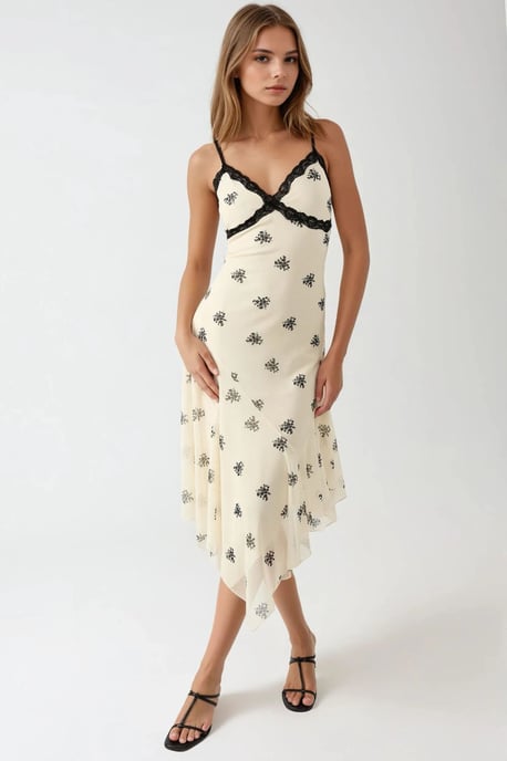 V-hals Gedrukte Bodycon Maxi Jurk met Kantdetails - Image 3