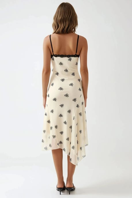 V-hals Gedrukte Bodycon Maxi Jurk met Kantdetails - Image 6