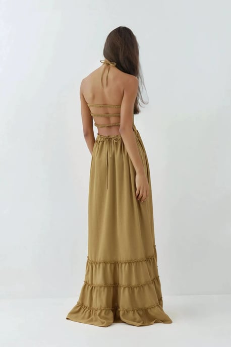 Textuur Maxi-jurk met Vierkante Kraag - Image 3