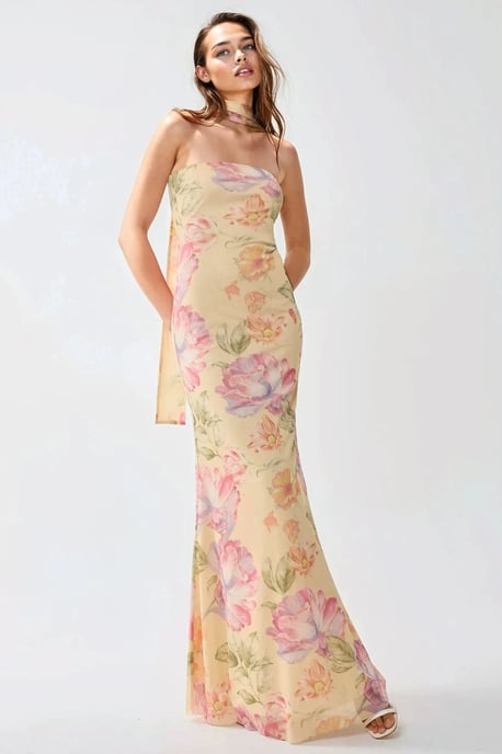 Strapless Bloemen Bodycon Maxi Jurk - Image 5