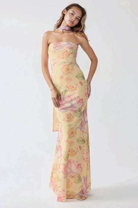 Strapless Bloemen Bodycon Maxi Jurk - Image 6
