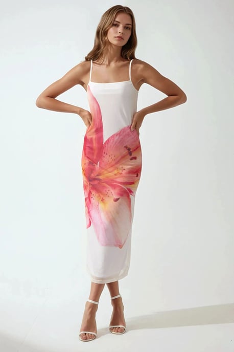 Vierkante Kraag Bodycon Jurk met Bloemenprint - Image 1