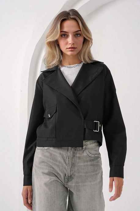 Korte Fitted Polyester Trenchcoat met Hemdkragen - Image 4