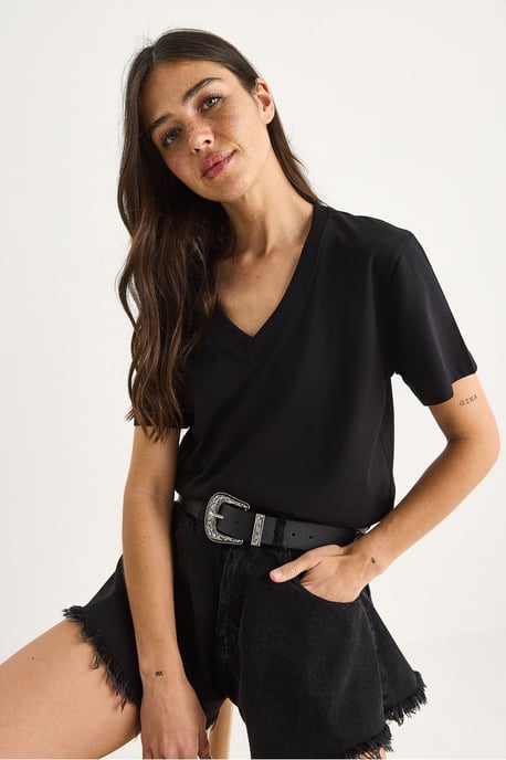 Comfort Fit V-hals Gekamd Katoenen T-Shirt - Image 2