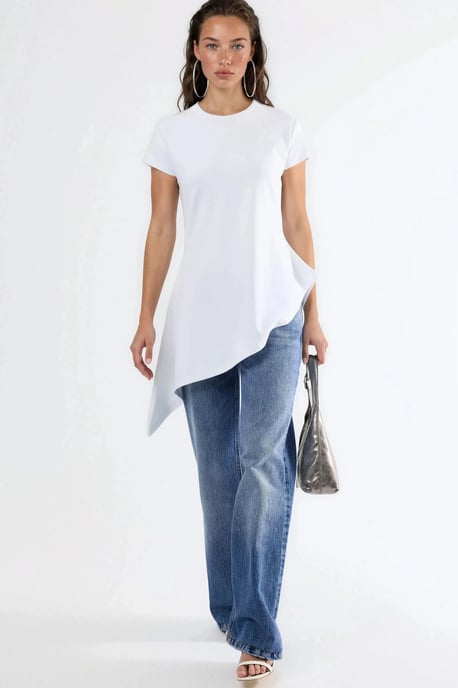 Asymmetrische Korte Mouwen Crew Neck T-Shirt - Image 2