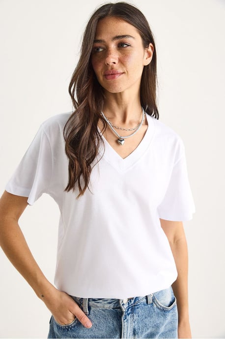 Comfort Fit V-hals Gekamd Katoenen T-Shirt - Image 2