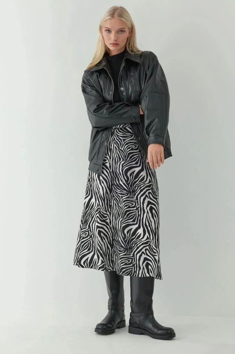 Hoge Taille Zebra Print Midi Rok - Image 6