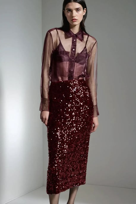 Pailletten Midi Rok met een Sleuf - Image 1