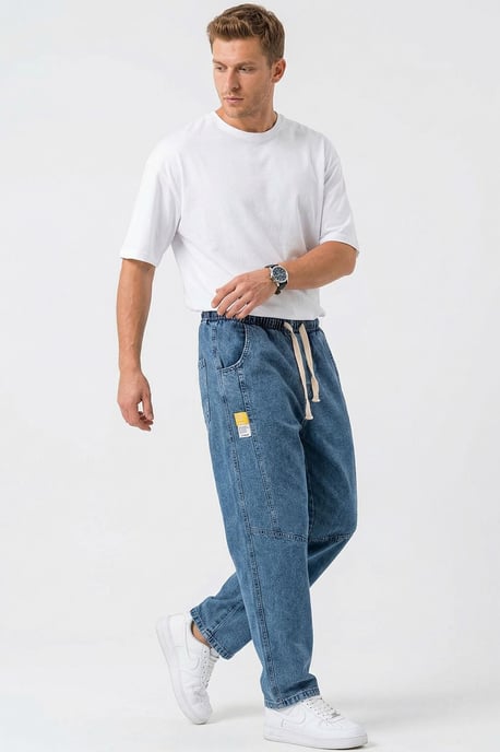 Baggy Denim Broek met Koord Taille - Image 1