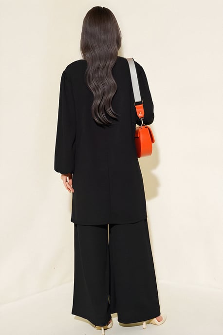 Textured Lange Mouwen Tuniek en Brede Pantalon Set - Image 4
