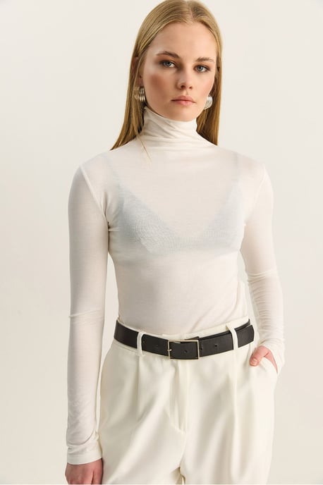 Gestikte Lange Mouw Turtleneck Blouse - Image 3