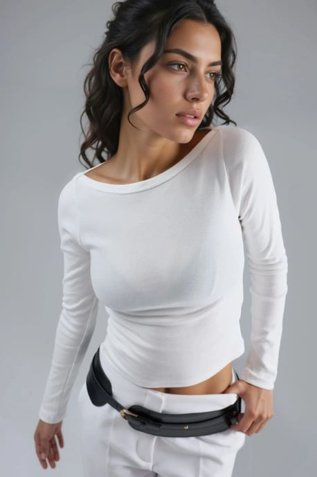 Slim Fit Geribbelde Boothals Blouse - Image 1