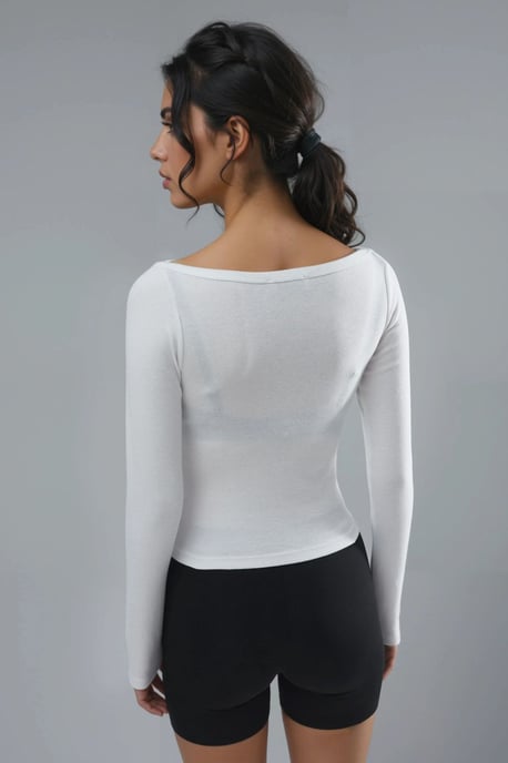 Slim Fit Geribbelde Boothals Blouse - Image 2