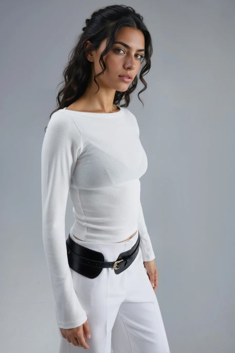 Slim Fit Geribbelde Boothals Blouse - Image 3
