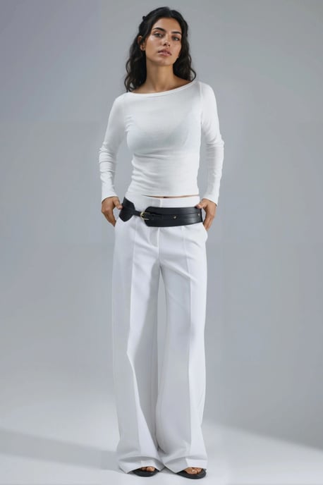 Slim Fit Geribbelde Boothals Blouse - Image 4