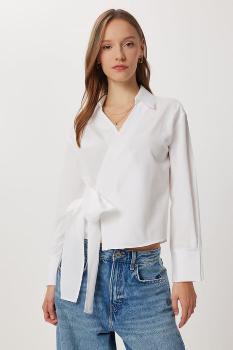 Double Breasted Poplin Blouse met Strikdetail - Image 1