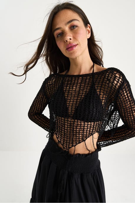 Rimpelige Halter Nek Textuur Crop Blouse - Image 2