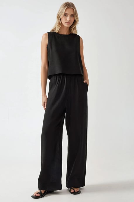 Linnen Voel Blouse & Elastische Taille Broek Tweedelige Coördinatie Set - Image 1