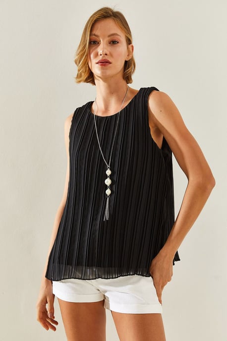Gestructureerde Sifonblouse met Accessoire Detail - Image 2