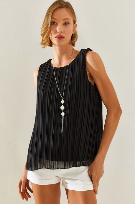 Gestructureerde Sifonblouse met Accessoire Detail - Image 4