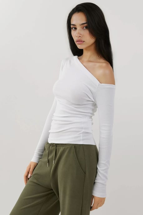 Asymmetrische Kraag Slim Fit Lange Mouwen Top - Image 2