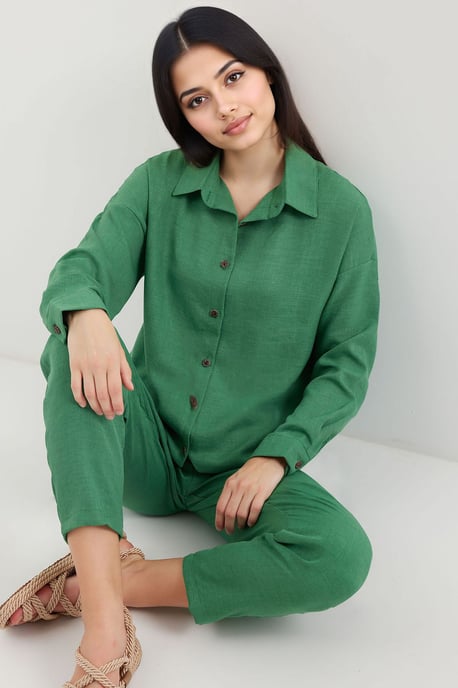 Linnenmix Lange Mouwen Shirt en Broeken Set - Image 1