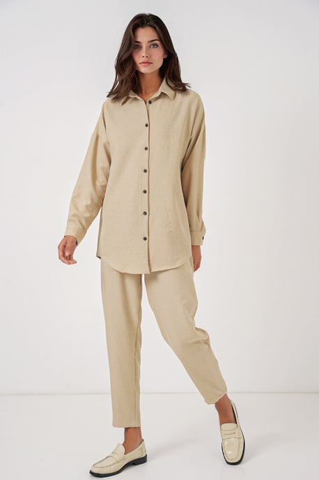 Linnenmix Lange Mouwen Shirt en Broek Set - Image 1