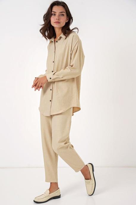 Linnenmix Lange Mouwen Shirt en Broek Set - Image 3
