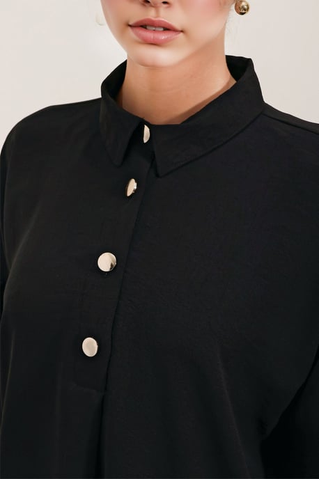 Gestructureerde Lange Mouwen Overhemd en Brede Pantalon Set - Image 3