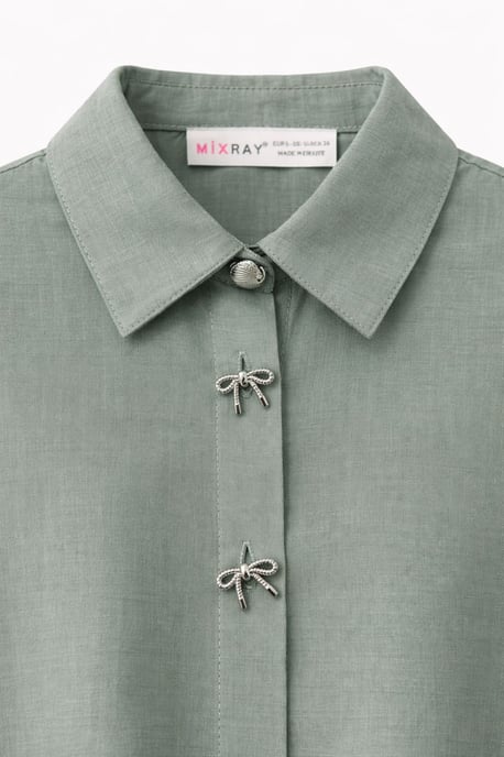Korte Mouw Crop Shirt met Steenaccessoires - Image 3