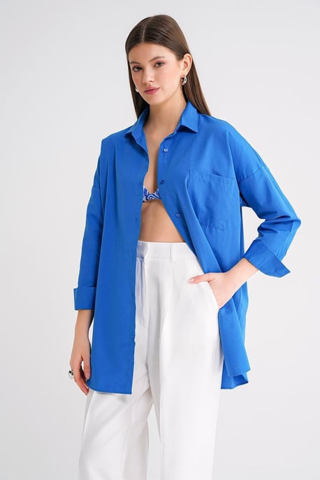 Overmaatse Langermige Knopsluiting Poplin Blouse - Image 3