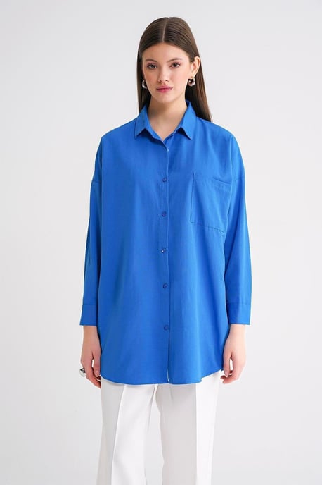 Overmaatse Langermige Knopsluiting Poplin Blouse - Image 5