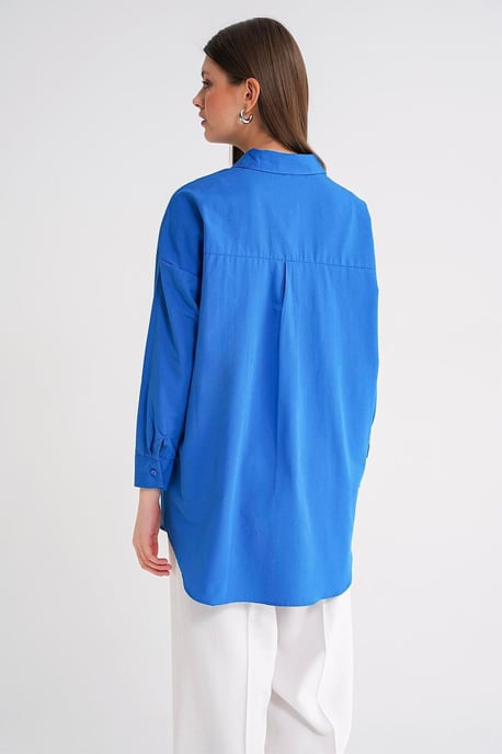 Overmaatse Langermige Knopsluiting Poplin Blouse - Image 6